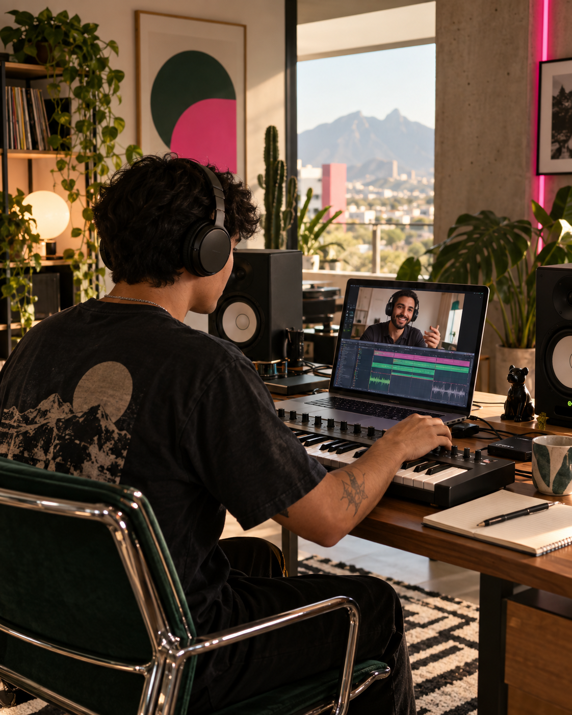 Productor participando en una clase de producción musical en vivo