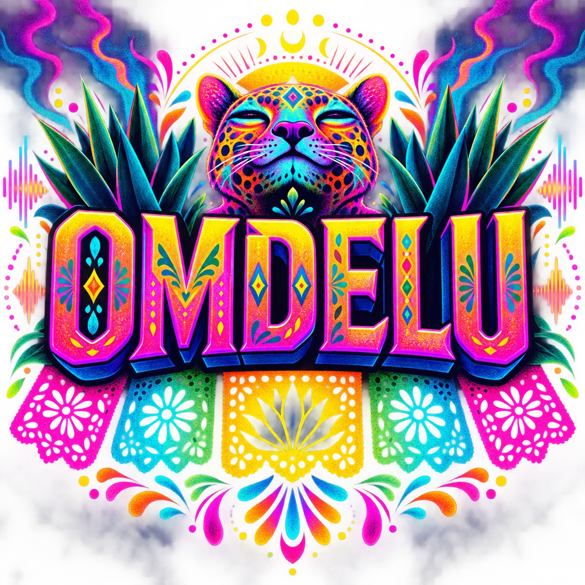 Nueva identidad visual de OMDELU con lettering psicodélico, jaguar, agaves y papel picado