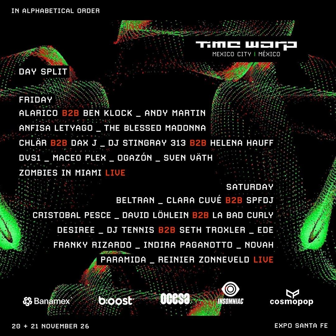 Cartel oficial por día de Time Warp México 2026